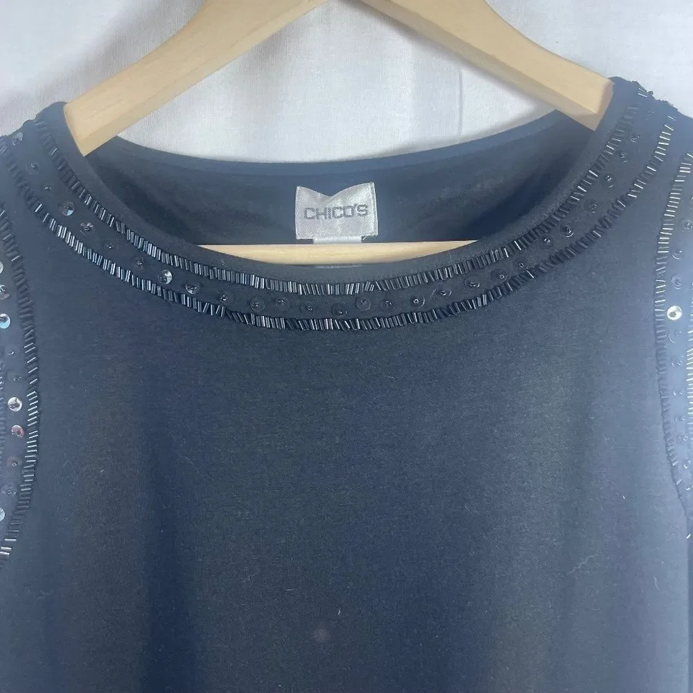 Chico's NWT‎ Black Bead And Sequin Trim Tank Top Sz 1/M